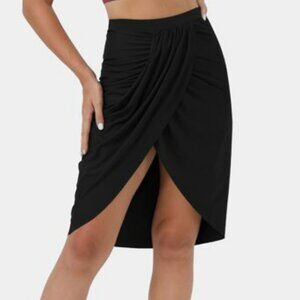 Halara High Waisted Draped Asymmetric 2-in-1 Pocket Casual Skirt. Medium. Black.